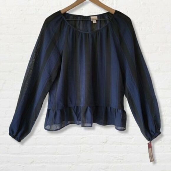 NWT Merona Blouse Black and Blue Peasant Top Women's Size Medium - Picture 1 of 6